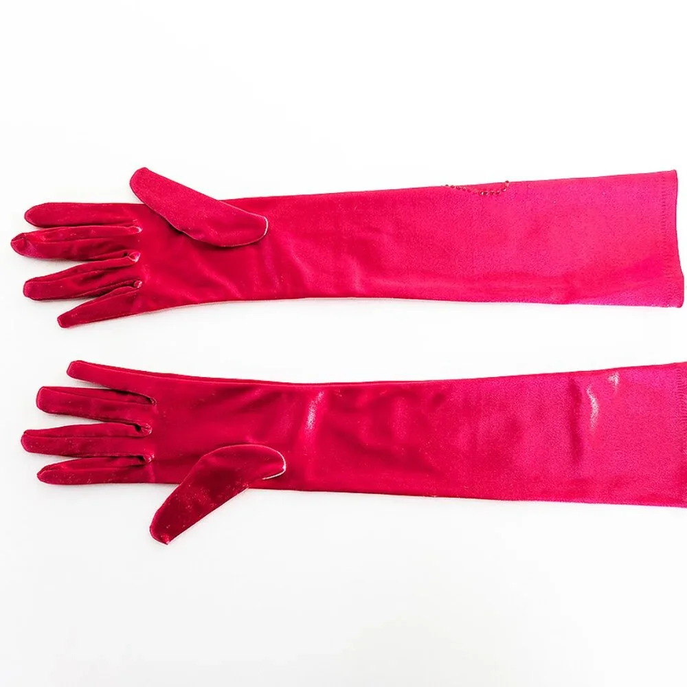 Red Extra Long Satin Gloves with Rhinestones
